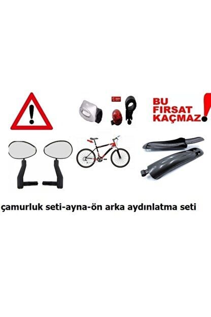 Bisiklet Ayna Çamurluk Aydınlatma Set Halinde 3 Parça