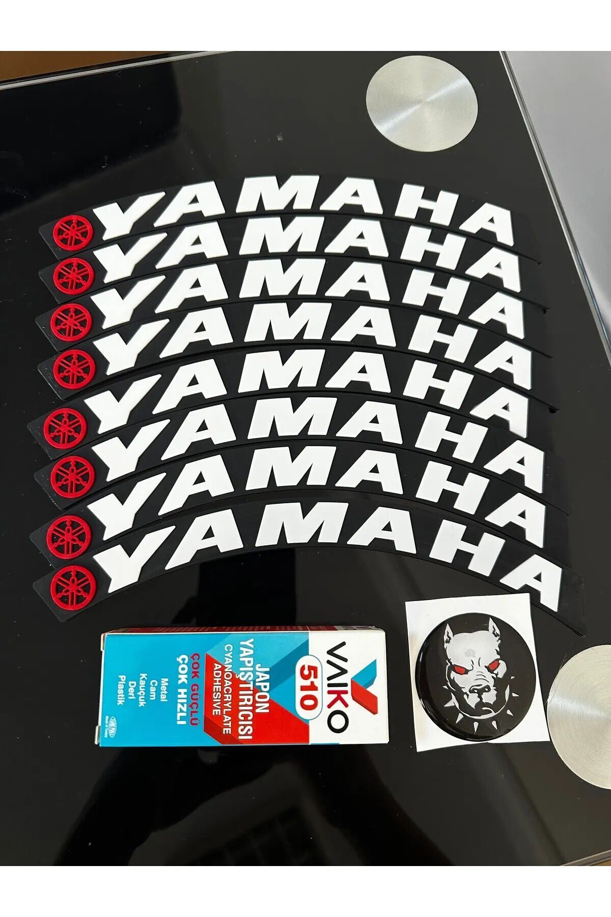 PİTBULL STİCKER VE MOTOSİKLET LASTİK YAZISI 8 ADET + YAPIŞTIRICI DAHİL YAMAHA MT07 MT25 R25 NMAX