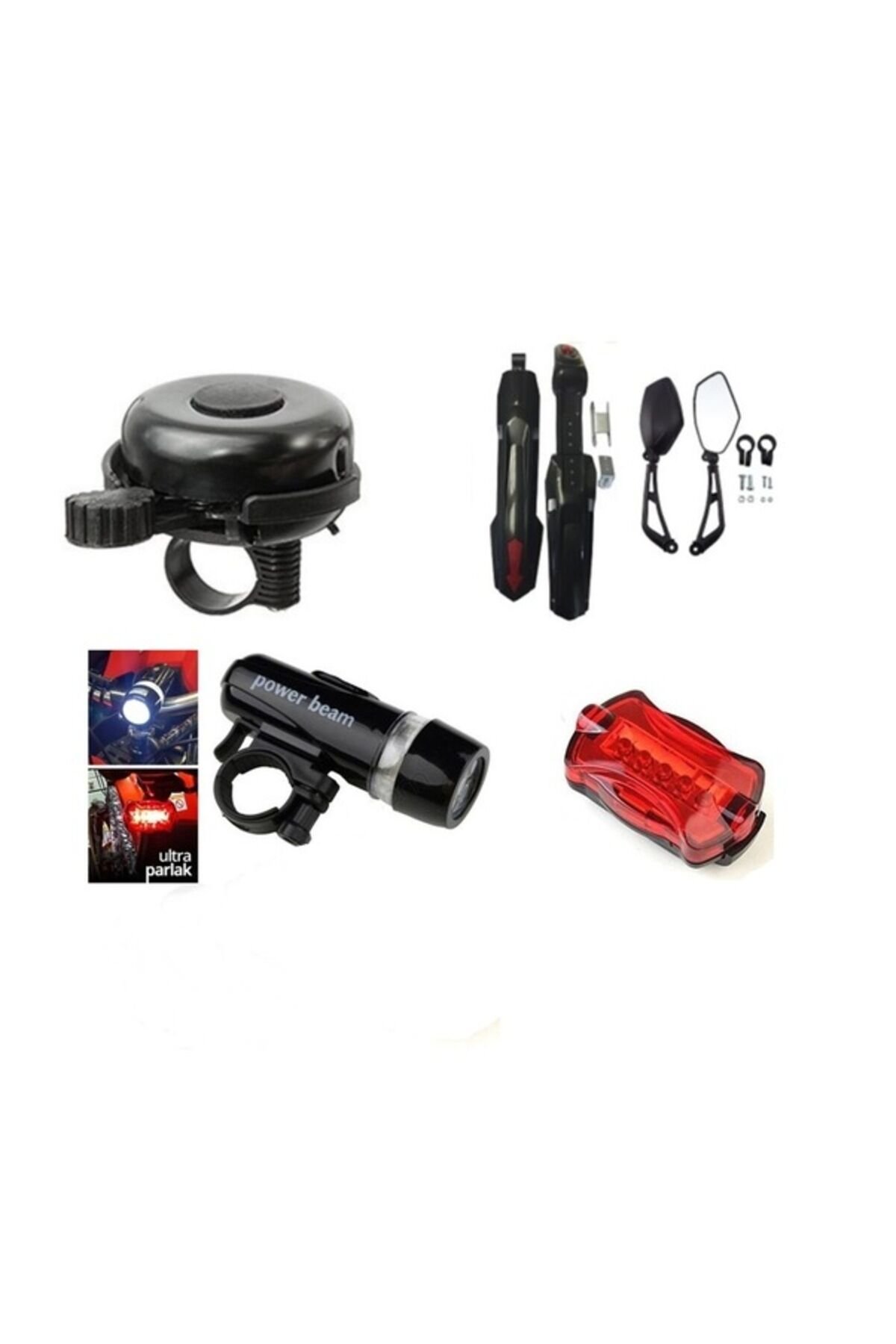 Bisiklet Aksesuar Seti 4 Lü Set ( Zil,aydınlatma Seti,ayna,çamurluk)