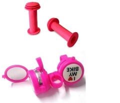 Bisiklet Aynalı Zil Pembe & Pembe Elcik  Set Halinde