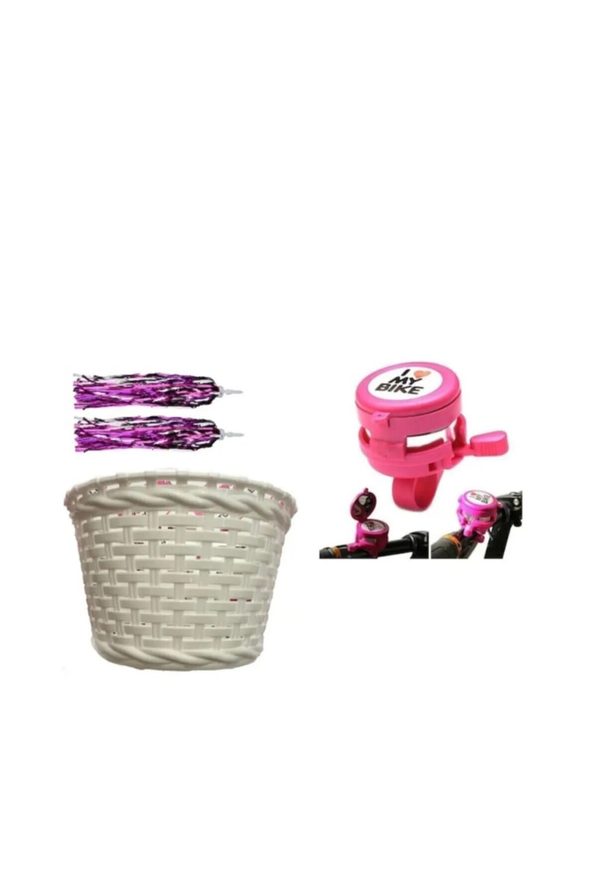 Bisiklet Çocuk Sepet&aynalı Zil&püskül Dekoratif Set Aksesuar