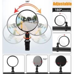 2 ADET Geniş Açı Bisiklet -Scooter Gidon Aynası - Dikiz Aynası Bisiklet Aksesuarı Bisiklet Ayna