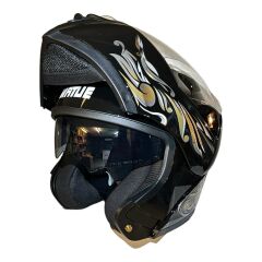 Çene Açılır Kask Vizörlü Siyah Gold Icon Ece Belgeli