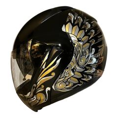 Çene Açılır Kask Vizörlü Siyah Gold Icon Ece Belgeli