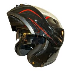 Çene Açılır Kask Vizörlü Siyah Kırmızı  Ece Belgeli