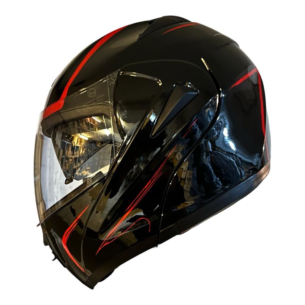 Çene Açılır Kask Vizörlü Siyah Kırmızı  Ece Belgeli