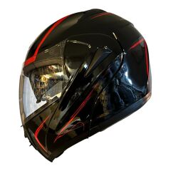 Çene Açılır Kask Vizörlü Siyah Kırmızı  Ece Belgeli